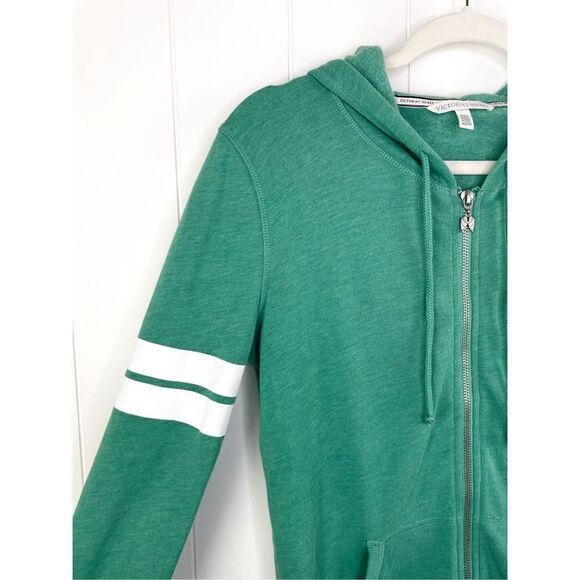 Victoria’s Secret VS Angel Green Stripe Collegiate Full Zip Hoodie XS - Picture 5 of 14